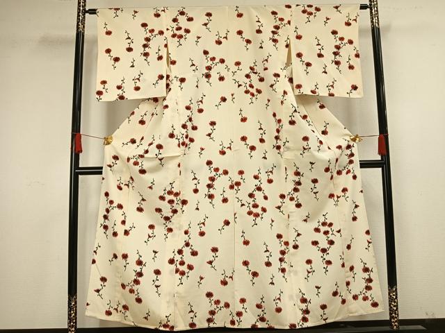 平和屋着物▽上質な小紋　単衣　草花文　正絹　逸品　AAAU4492fy