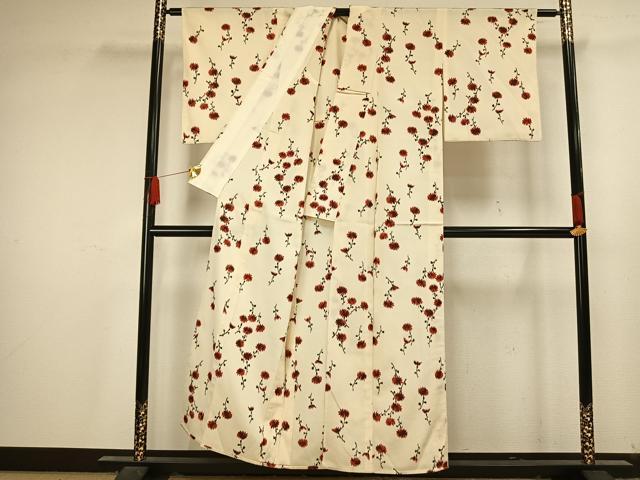 平和屋着物▽上質な小紋　単衣　草花文　正絹　逸品　AAAU4492fy