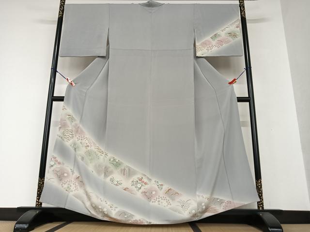 平和屋着物●訪問着　草花間道　暈し染め　金彩　鬼しぼ縮緬　正絹　逸品　AAAV7384zg