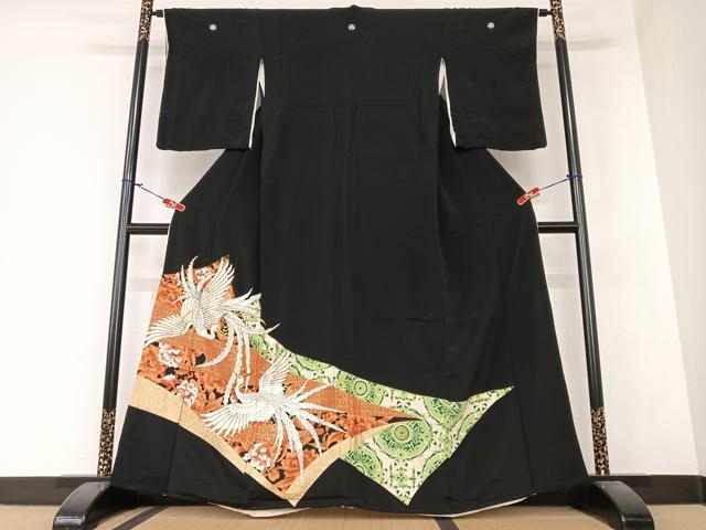 Kurotome - 平和屋着物●豪華黒留袖　駒刺繍　鳳凰花文　金彩　正絹　逸品　AAAZ7313zg