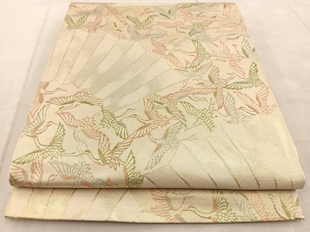 平和屋着物◎六通柄袋帯 群鶴 金糸 正絹 逸品 BAAV4262yc