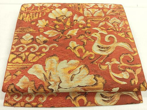 平和屋着物◎八寸名古屋帯 裂取花鳥文 正絹 逸品 CAAR1711nb 平和屋着物◎八寸名古屋帯 裂取花鳥文 正絹 逸品 CAAR1711nb