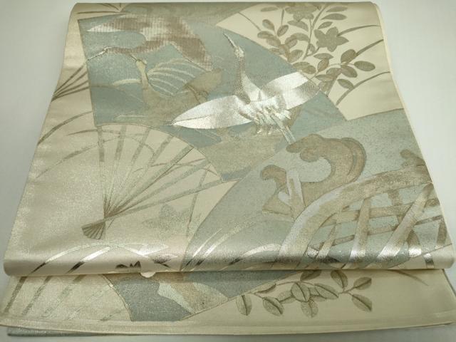 Other - 平和屋着物◎太鼓柄袋帯　駒刺繍　扇飛鶴枝花文　金銀彩　正絹　逸品　DAAP3293ar