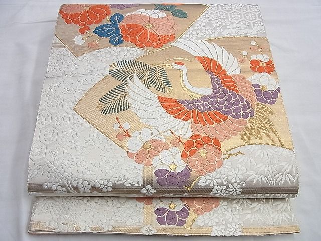 平和屋着物◎六通柄袋帯 唐織 松喰鶴地紙花文 金糸 逸品 BAAI0642du