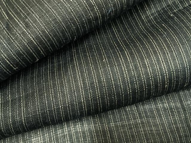 平和屋着物＊夏物　男性　石川県指定無形文化財　能登上布　本麻手織上布　縞　黒地　麻　逸品　AABF5839fy