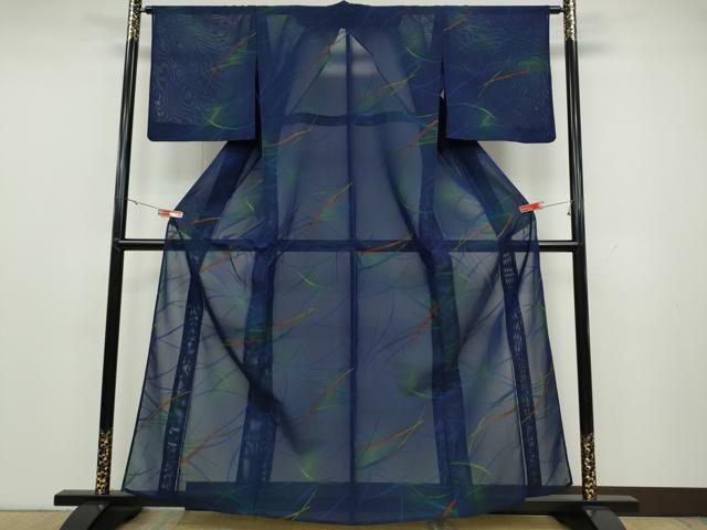 平和屋着物＊夏物　小紋　紗　芝草文　暈し染め　正絹　逸品　CAAT4277ut