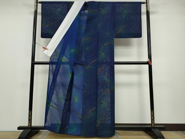 平和屋着物＊夏物　小紋　紗　芝草文　暈し染め　正絹　逸品　CAAT4277ut