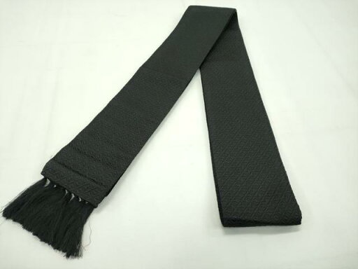 平和屋本店■極上 男性 本場筑前博多織 博多金ラベル 両面 角帯 切子柄 黒地 井上絹織謹製 証紙付き 逸品 CZAA2087s5