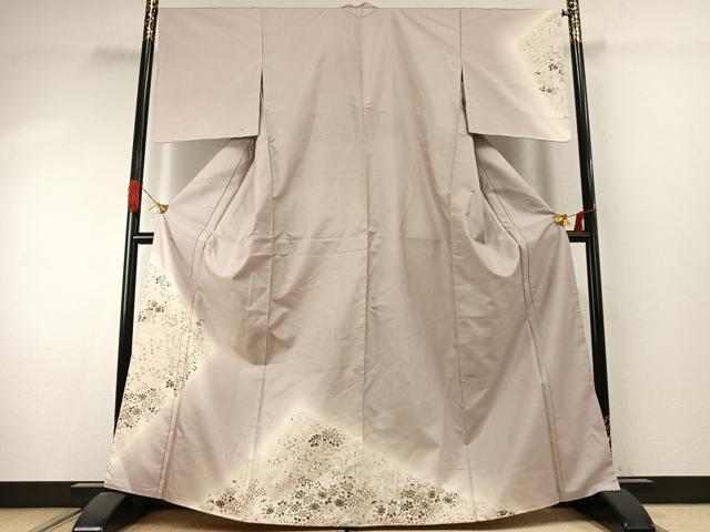 平和屋着物●石川県指定無形文化財　牛首紬　白山工房　手織り　訪問着　草花文　正絹　逸品　AABJ4202fy