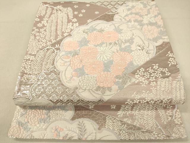 平和屋着物◎六通柄袋帯　唐織　松皮菱雪輪花文　銀糸　正絹　逸品　DAAJ7668fc