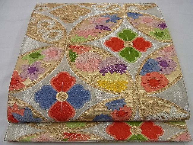 平和屋着物■六通柄袋帯 唐織 七宝四季花文 金銀糸 逸品 n-sa2562