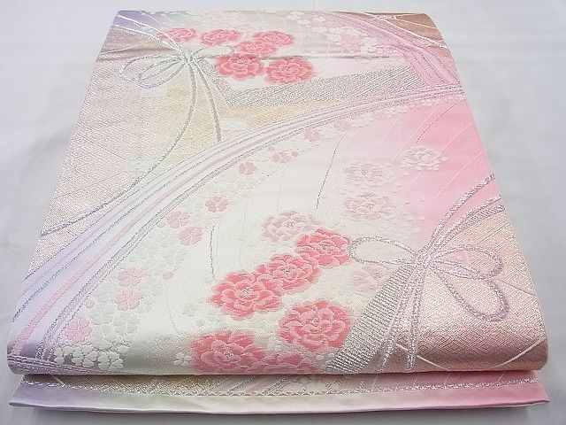 平和屋着物◎六通柄袋帯　唐織　地紙花文　金銀糸　逸品　BAAI6290cm