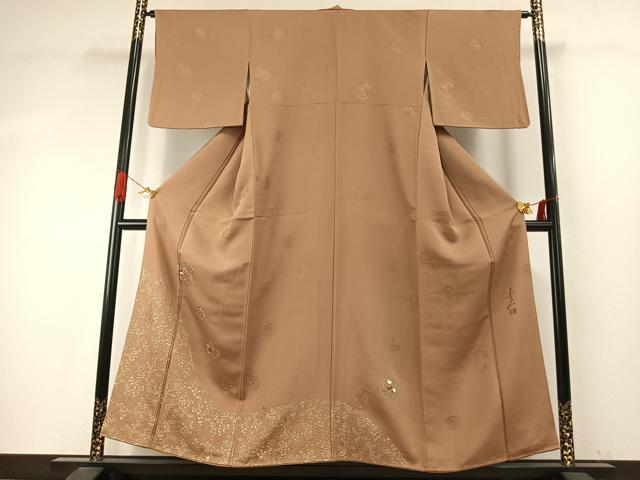 平和屋着物●友禅作家の巨匠　浅井青仁　訪問着　草花文　金彩　正絹　逸品　AABI9322fy