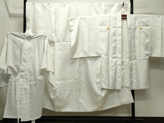 Full-Length Under-Kimono - 平和屋着物●男性　色紋付　羽織・長襦袢セット　菱花菱地紋　キングサイズ　洗える着物　CABD9276gh