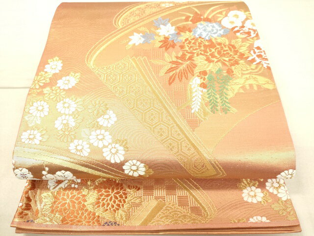 平和屋着物◎六通柄袋帯　唐織　絵巻草花文　金糸　逸品　DAAI3953tw