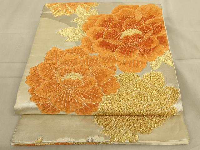 平和屋着物◎六通柄袋帯　唐織　草花文　金銀糸　正絹　逸品　AABA3242ou