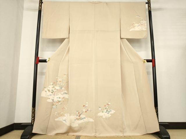 平和屋着物●訪問着 友禅 風景花文 鬼しぼ縮緬 正絹 逸品 AABD9958ck