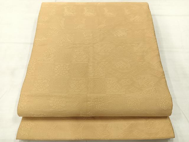 平和屋着物◎九寸開き名古屋帯　切嵌名物裂　蜂蜜色　正絹　逸品　AABE2981uk