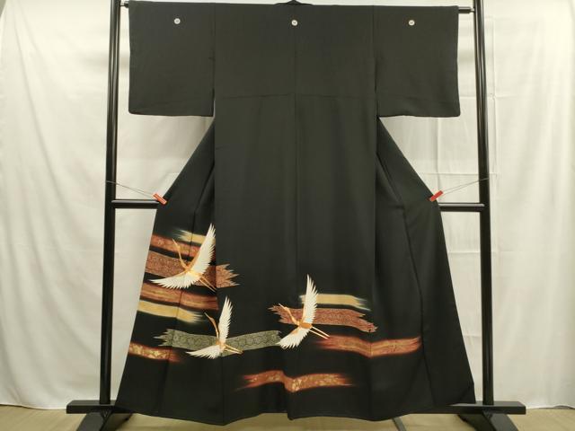 Kurotome - 平和屋着物■豪華黒留袖　駒刺繍　飛鶴文　暈し染め　金彩　正絹　逸品　DAAH7745sf