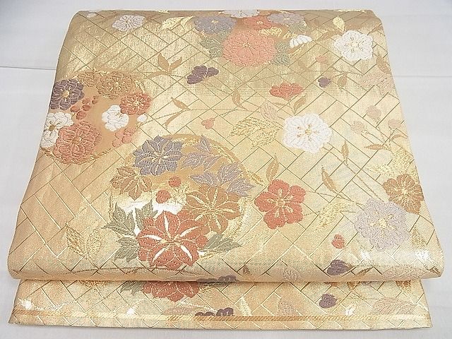 平和屋着物◎佐賀錦　六通柄袋帯　唐織　草花文　金糸　逸品　DAAB1786jm