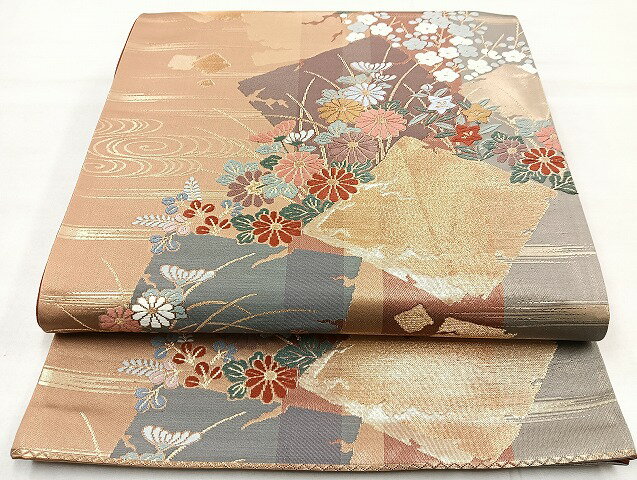 平和屋着物◎六通柄袋帯 唐織 嵯峨野春秋 金糸 正絹 逸品 BAAL6834cm