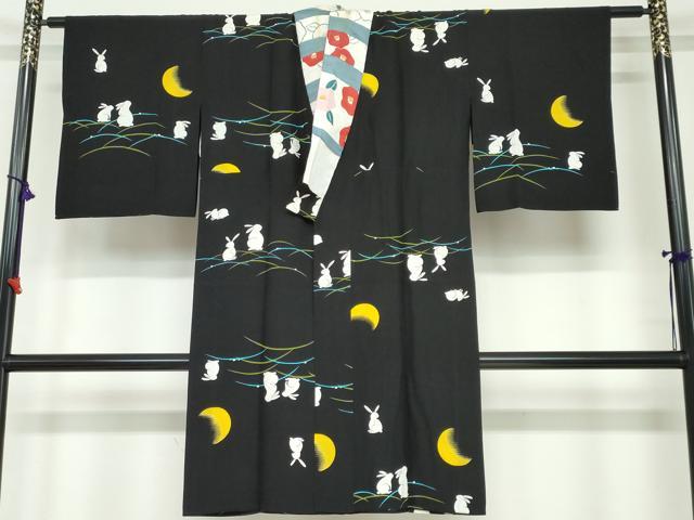 平和屋着物●長襦袢　袷　月兎　つきうさぎ　黒地　やまと誂製　正絹　逸品　DAAW5682ud(4)