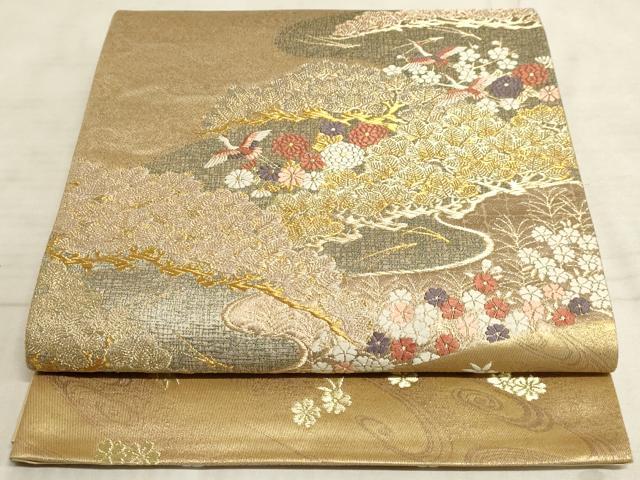 平和屋着物◎六通太鼓柄袋帯 唐織 飛鶴浜松文 金糸 正絹 逸品 AAAM3809sx