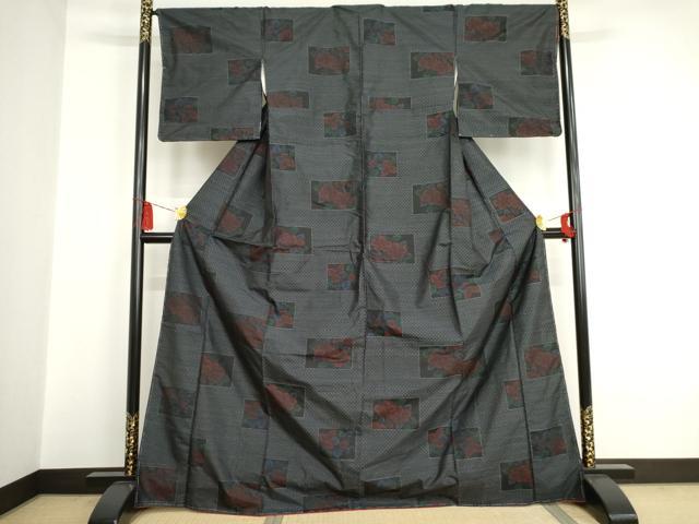 平和屋着物■本場大島紬 色紙草花文 正絹 逸品 未使用 AAAT1658cs