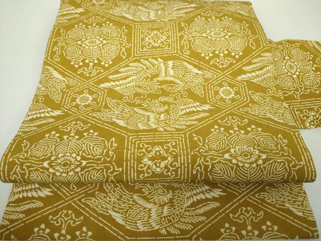 平和屋着物●全通柄九寸名古屋帯　型染　蜀江鳳凰花文　正絹　逸品　未使用　DAAY1939ps