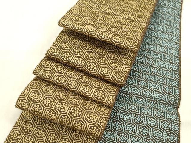 平和屋着物●男性 本場筑前博多織 両面 角帯 亀甲花文 正絹 逸品 DABB7580op