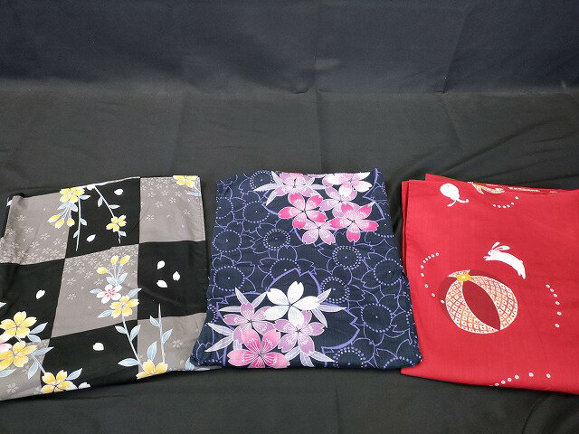 楽天平和屋平和屋本店■浴衣 まとめて 3点 兎 花柄 綿紅梅 など 着用可能多数 ppp2441 km