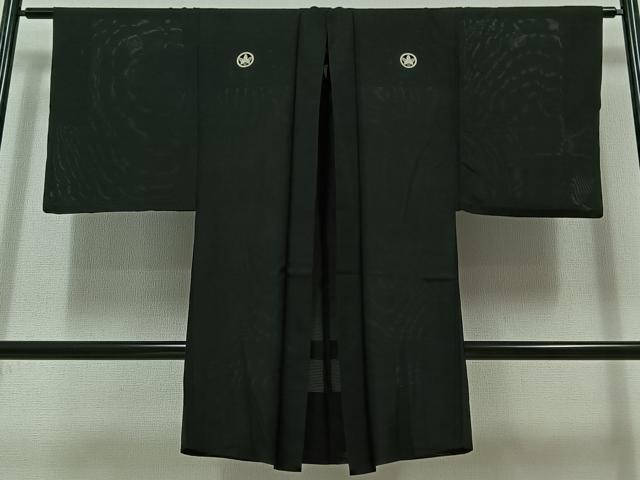 平和屋着物▽男性　黒紋付　羽織　スリーシーズン　春夏秋　塵除け　暗黒色　正絹　逸品　AABB8393jh