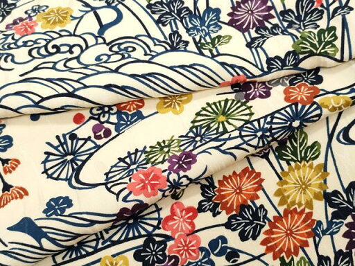 平和屋着物●上質な小紋 型染め 立波草花文 正絹 逸品 CAAQ9117vf 平和屋着物●上質な小紋 型染め 立波草花文 正絹 逸品 CAAQ9117vf