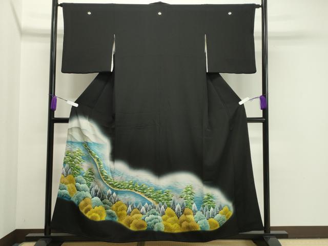 平和屋着物■豪華黒留袖　刺繍　風景文　暈し染め　正絹　逸品　CAAY6434gh