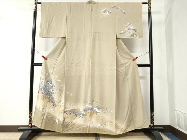 Full-Length Under-Kimono - 平和屋着物●訪問着　友禅　浜松鷺飛鳥風景文　暈し染め　正絹　逸品　CAAZ3064yc