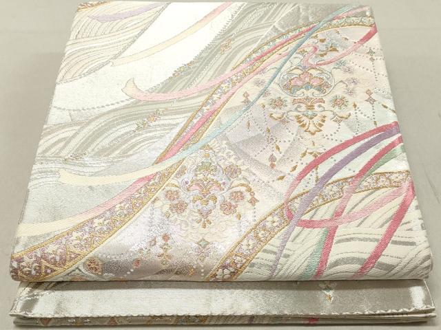 平和屋着物◎両面　六通柄袋帯　立波花文　金銀糸　正絹　逸品　DAAV0978qa