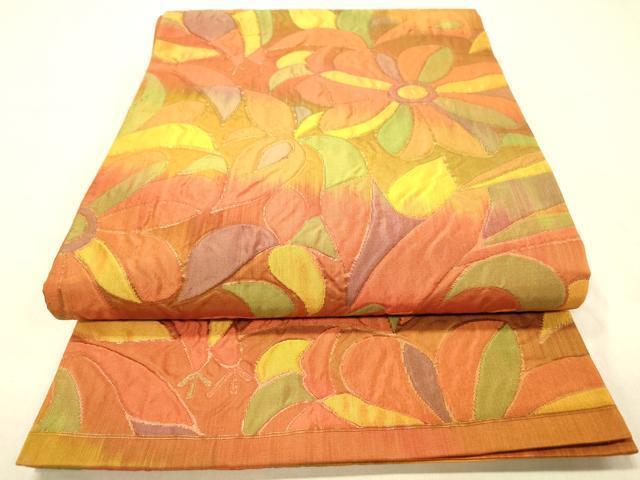 平和屋着物◎六通柄袋帯　ふくれ織　舞花文　正絹　逸品　DAAZ3589jm