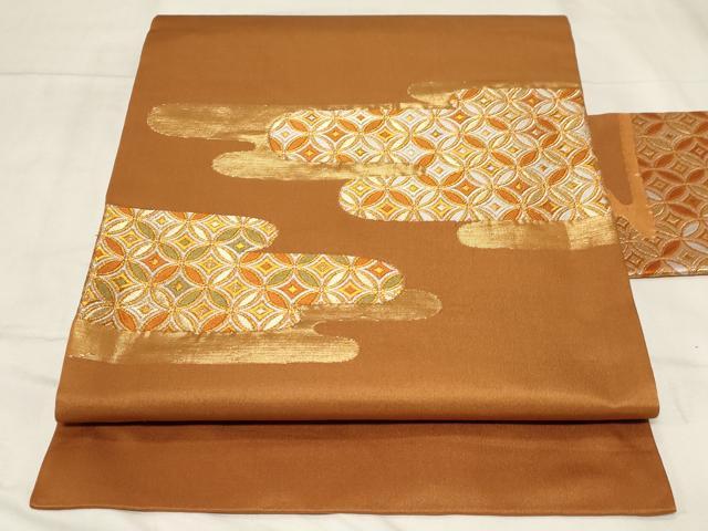 平和屋着物◎九寸名古屋帯 七宝文 金銀糸 正絹 逸品 CABA2158dy