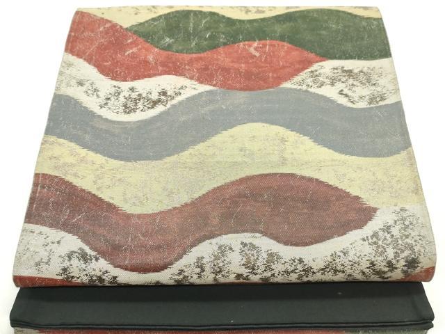 平和屋着物◎六通柄袋帯　よろけ縞　引箔　正絹　逸品　DABB5170qa