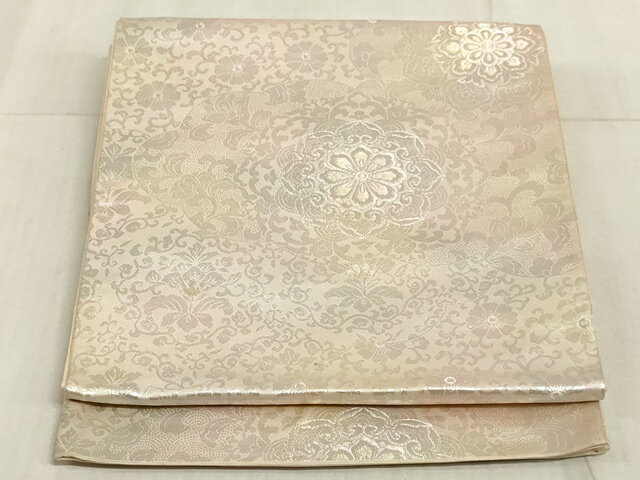 平和屋着物◎六通柄袋帯　更紗花文　銀糸　正絹　逸品　AAAM1940Adw