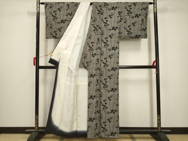 平和屋着物■上質な小紋　駒刺繍　枝葉文　金彩　正絹　逸品　AABB8907sx