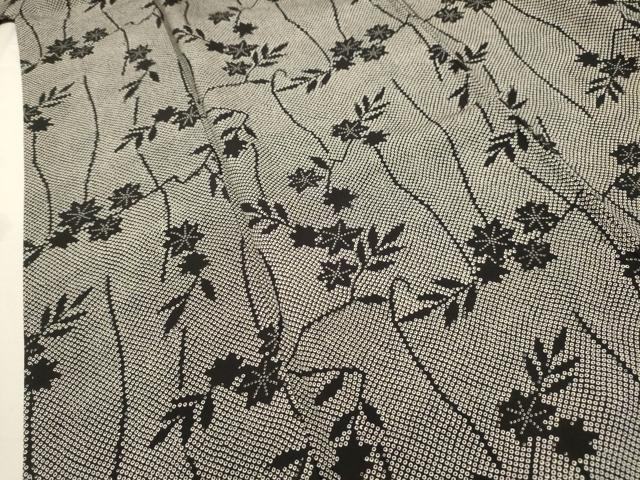 平和屋着物■上質な小紋　駒刺繍　枝葉文　金彩　正絹　逸品　AABB8907sx