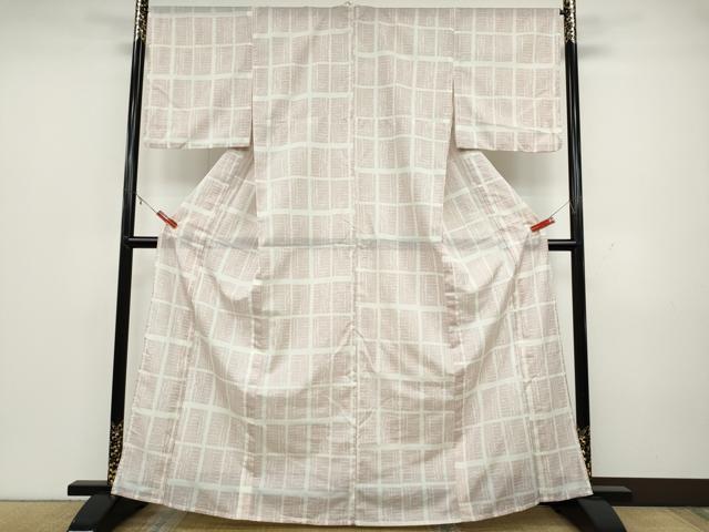 平和屋着物＊夏物　小紋　絽　市松草葉文　洗える着物　CAAT4327ut