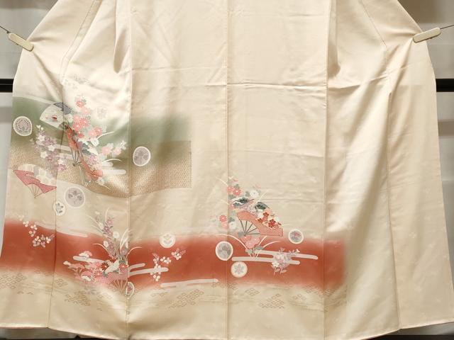平和屋着物■訪問着　刺繍　扇面草花文　暈し染め　金彩　正絹　逸品　CAAZ5934ev