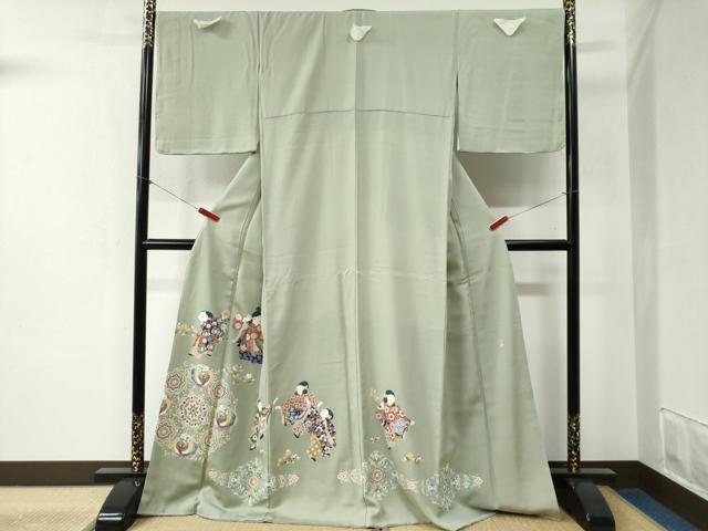 平和屋着物●豪華色留袖　友禅　作家物　人物鳳凰花唐草文　正絹　逸品　未使用　CABB4310yc