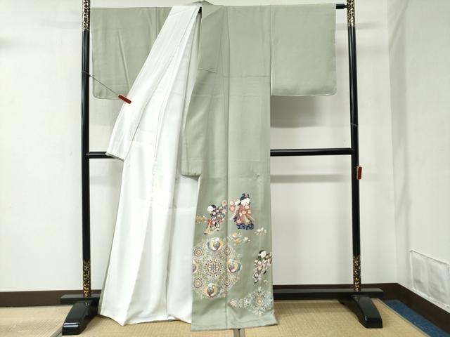 平和屋の平和屋着物●豪華色留袖　友禅　作家物　人物鳳凰花唐草文　正絹　逸品　未使用　CABB4310yc｜アングル2