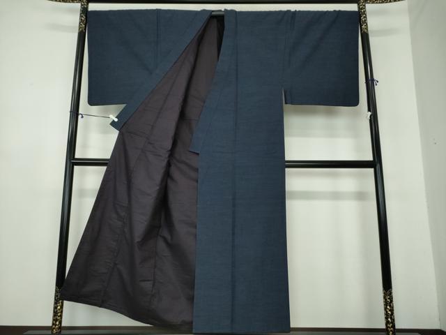 平和屋着物●男性　結城紬　杢　アンサンブル　長羽織　濃紺地　正絹　逸品　DAAY1953ps