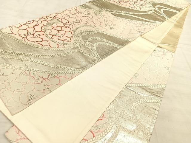 平和屋の平和屋着物◎六通柄袋帯 唐織 結紐牡丹文 銀糸 正絹 逸品 BAAW7175qw｜アングル3
