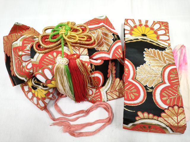 平和屋着物[]女の子 子供 つけ帯 松取り菊文 黒地 金糸 DABG3185ma