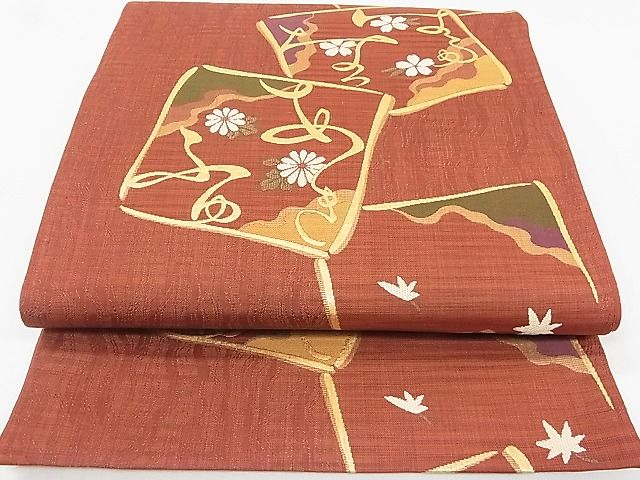 平和屋着物◎六通柄袋帯　色紙花文　金糸　逸品　DAAG5591tw